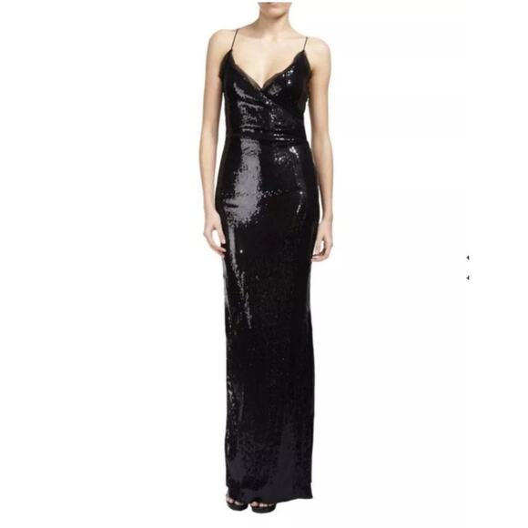 NICOLE MILLER Black Sequin Maxi Dress Sz 4 Formal Cocktail Party Hollywood Glam - Picture 1 of 16
